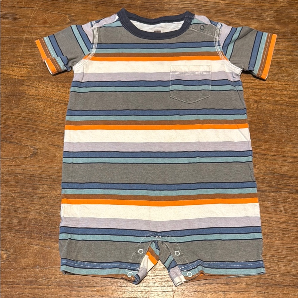 Tea Collection Pocket Shortie Striped Baby Romper